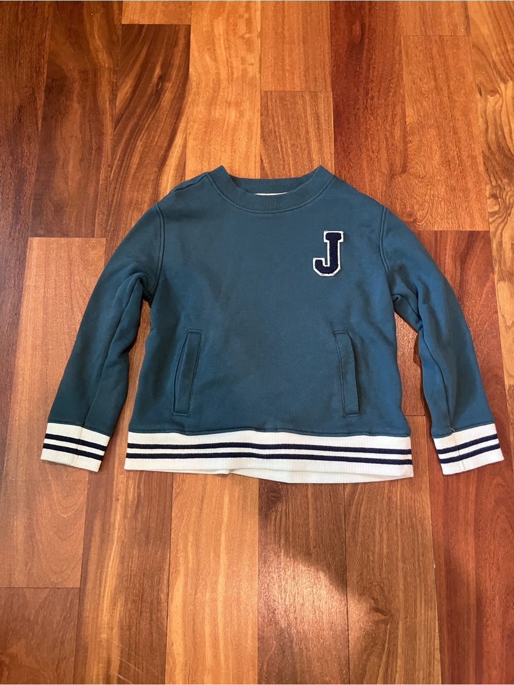 Janie and Jack Deep Teal Pullover Sweatshirt with 'J' Patch